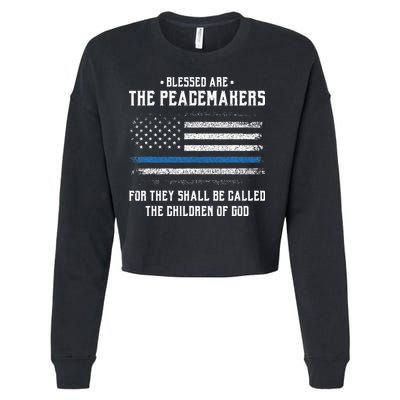 Blessed Are The Peacemakers Blue Line Police Cop Cropped Pullover Crew