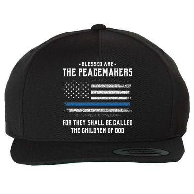Blessed Are The Peacemakers Blue Line Police Cop Wool Snapback Cap