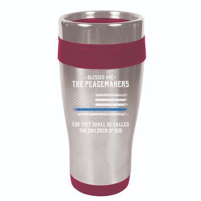 Blessed Are The Peacemakers Blue Line Police Cop 16oz Travel Tumbler