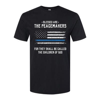 Blessed Are The Peacemakers Blue Line Police Cop Softstyle® CVC T-Shirt