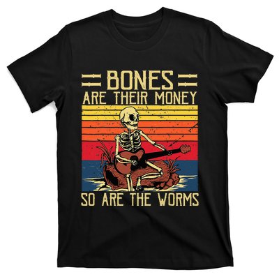 Bones Are Their Money Skeleton Playing Guitar Retro Vintage T-Shirt