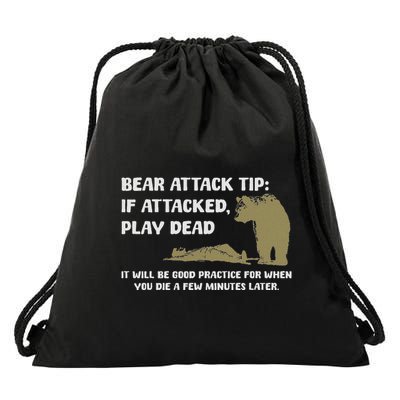 Bear Attack Tip Play Dead Funny Survival Drawstring Bag