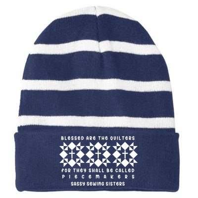 Blessed Are The Quilters Lover Striped Beanie with Solid Band