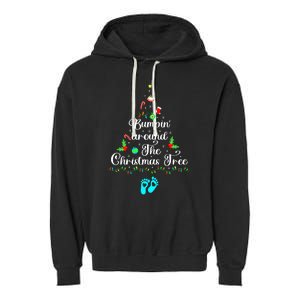 Bumpin Around The Christmas Tree Pregnancy Reveal Parentstobe Adult Humor Garment-Dyed Fleece Hoodie