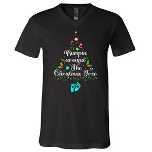 Bumpin Around The Christmas Tree Pregnancy Reveal Parentstobe Adult Humor V-Neck T-Shirt