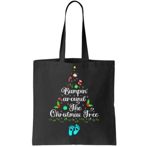 Bumpin Around The Christmas Tree Pregnancy Reveal Parentstobe Adult Humor Tote Bag