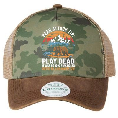 Bear Attack Tip Play Dead Funny Camping Hiking Mountain Legacy Tie Dye Trucker Hat