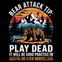 Bear Attack Tip Play Dead Funny Camping Hiking Mountain Stripe Pom Pom Beanie