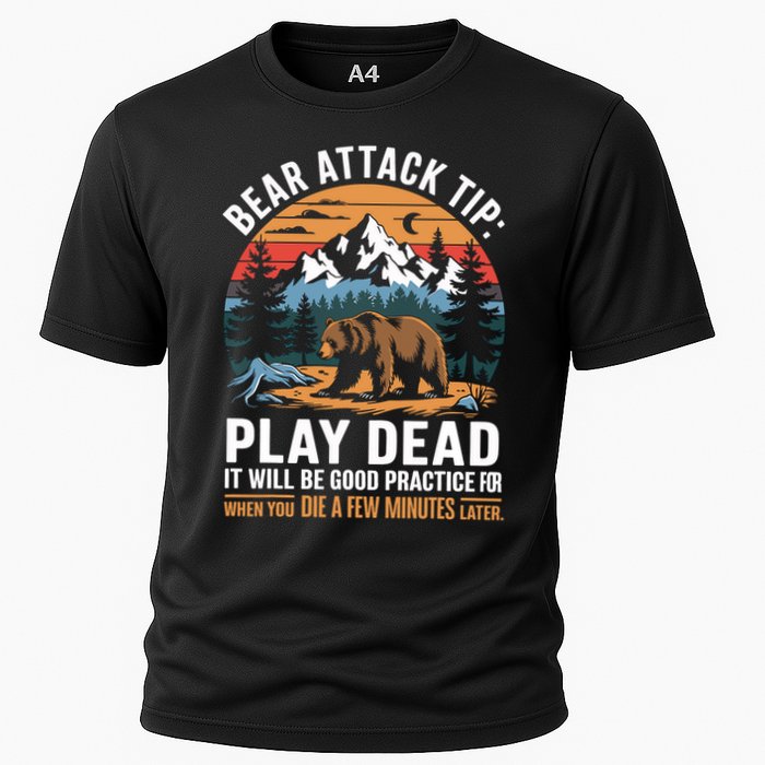 Bear Attack Tip Play Dead Funny Camping Hiking Mountain Cooling Performance Crew T-Shirt