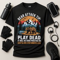 Bear Attack Tip Play Dead Funny Camping Hiking Mountain Cooling Performance Crew T-Shirt