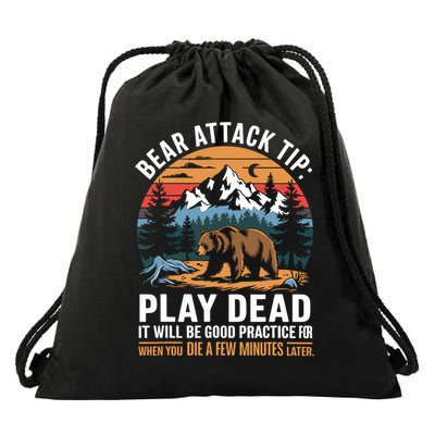 Bear Attack Tip Play Dead Funny Camping Hiking Mountain Drawstring Bag