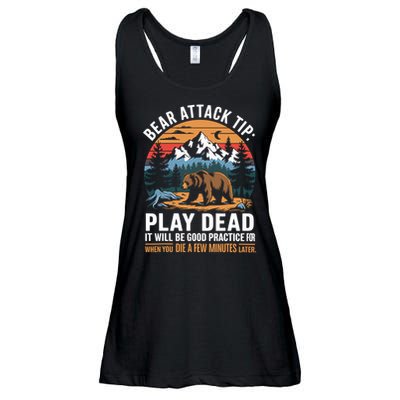 Bear Attack Tip Play Dead Funny Camping Hiking Mountain Ladies Essential Flowy Tank