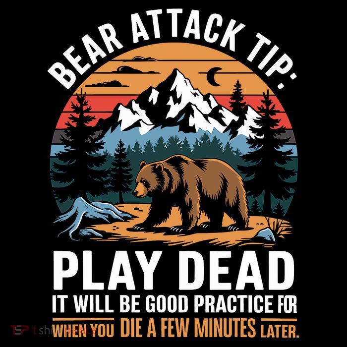 Bear Attack Tip Play Dead Funny Camping Hiking Mountain Flatbill Hat