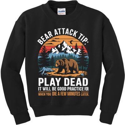 Bear Attack Tip Play Dead Funny Camping Hiking Mountain Kids Sweatshirt