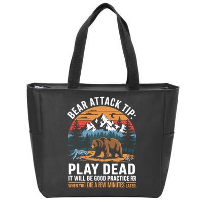 Bear Attack Tip Play Dead Funny Camping Hiking Mountain Zip Tote Bag