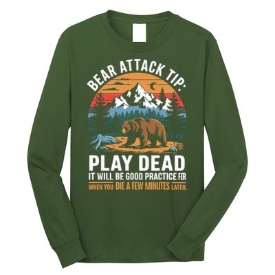 Bear Attack Tip Play Dead Funny Camping Hiking Mountain Long Sleeve Shirt