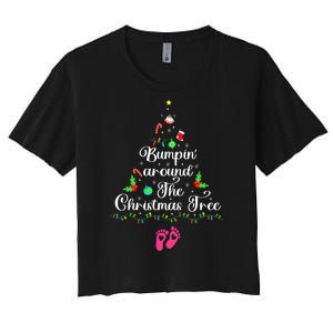 Bumpin Around The Christmas Tree Adult Humor Pregnancy Reveal Parentstobe Women's Crop Top Tee