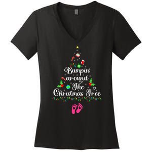 Bumpin Around The Christmas Tree Adult Humor Pregnancy Reveal Parentstobe Women's V-Neck T-Shirt