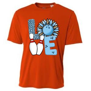 Bowling Alley T Shirts, Love Bowling Ally Leopard Sunflower Sports Ball Cooling Performance Crew T-Shirt