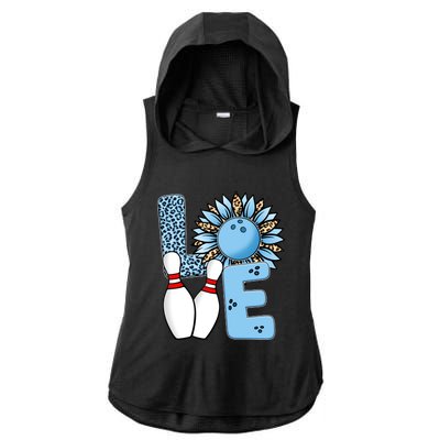 Bowling Alley T Shirts, Love Bowling Ally Leopard Sunflower Sports Ball Ladies PosiCharge Tri-Blend Wicking Draft Hoodie Tank