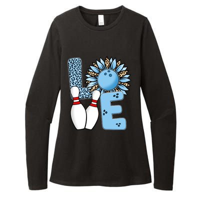 Bowling Alley T Shirts, Love Bowling Ally Leopard Sunflower Sports Ball Womens CVC Long Sleeve Shirt