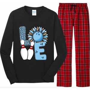 Bowling Alley T Shirts, Love Bowling Ally Leopard Sunflower Sports Ball Long Sleeve Pajama Set