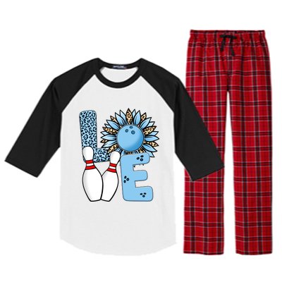 Bowling Alley T Shirts, Love Bowling Ally Leopard Sunflower Sports Ball Raglan Sleeve Pajama Set