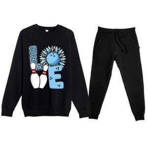 Bowling Alley T Shirts, Love Bowling Ally Leopard Sunflower Sports Ball Premium Crewneck Sweatsuit Set