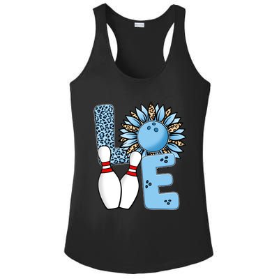 Bowling Alley T Shirts, Love Bowling Ally Leopard Sunflower Sports Ball Ladies PosiCharge Competitor Racerback Tank