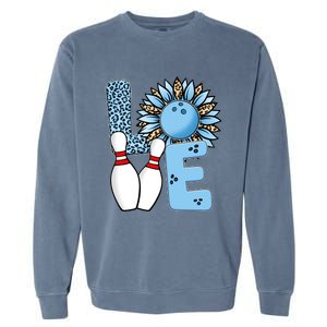 Bowling Alley T Shirts, Love Bowling Ally Leopard Sunflower Sports Ball Garment-Dyed Sweatshirt