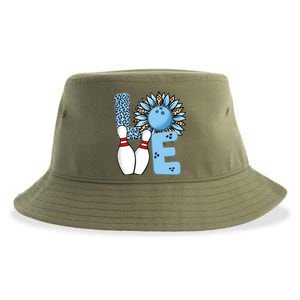 Bowling Alley T Shirts, Love Bowling Ally Leopard Sunflower Sports Ball Sustainable Bucket Hat