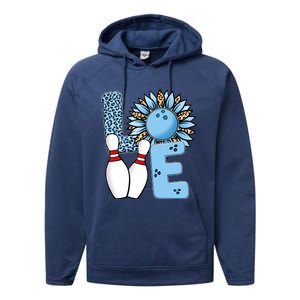 Bowling Alley T Shirts, Love Bowling Ally Leopard Sunflower Sports Ball Performance Fleece Hoodie