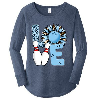 Bowling Alley T Shirts, Love Bowling Ally Leopard Sunflower Sports Ball Women's Perfect Tri Tunic Long Sleeve Shirt