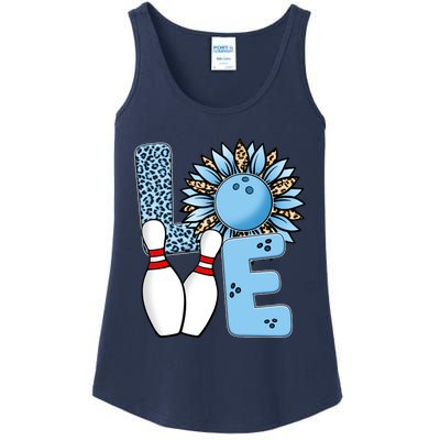 Bowling Alley T Shirts, Love Bowling Ally Leopard Sunflower Sports Ball Ladies Essential Tank