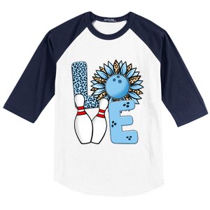 Bowling Alley T Shirts, Love Bowling Ally Leopard Sunflower Sports Ball Baseball Sleeve Shirt