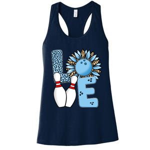 Bowling Alley T Shirts, Love Bowling Ally Leopard Sunflower Sports Ball Women's Racerback Tank