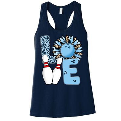 Bowling Alley T Shirts, Love Bowling Ally Leopard Sunflower Sports Ball Women's Racerback Tank