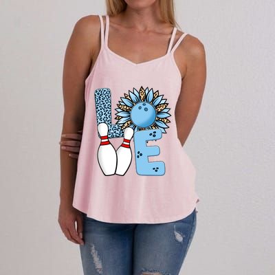 Bowling Alley T Shirts, Love Bowling Ally Leopard Sunflower Sports Ball Women's Strappy Tank