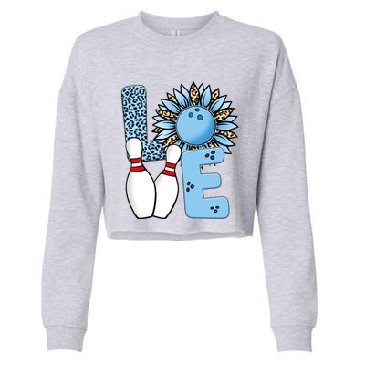 Bowling Alley T Shirts, Love Bowling Ally Leopard Sunflower Sports Ball Cropped Pullover Crew