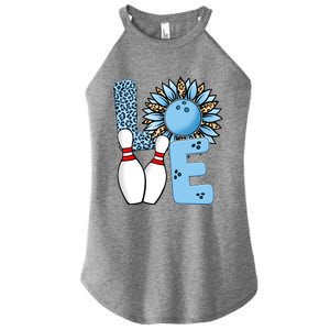 Bowling Alley T Shirts, Love Bowling Ally Leopard Sunflower Sports Ball Women's Perfect Tri Rocker Tank