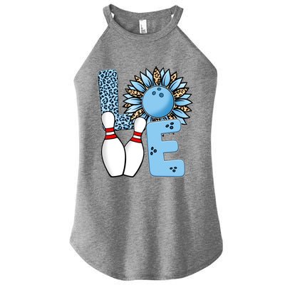 Bowling Alley T Shirts, Love Bowling Ally Leopard Sunflower Sports Ball Women's Perfect Tri Rocker Tank