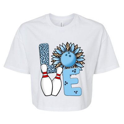 Bowling Alley T Shirts, Love Bowling Ally Leopard Sunflower Sports Ball Bella+Canvas Jersey Crop Tee