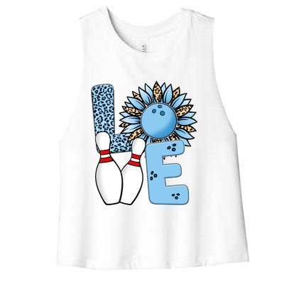 Bowling Alley T Shirts, Love Bowling Ally Leopard Sunflower Sports Ball Women's Racerback Cropped Tank