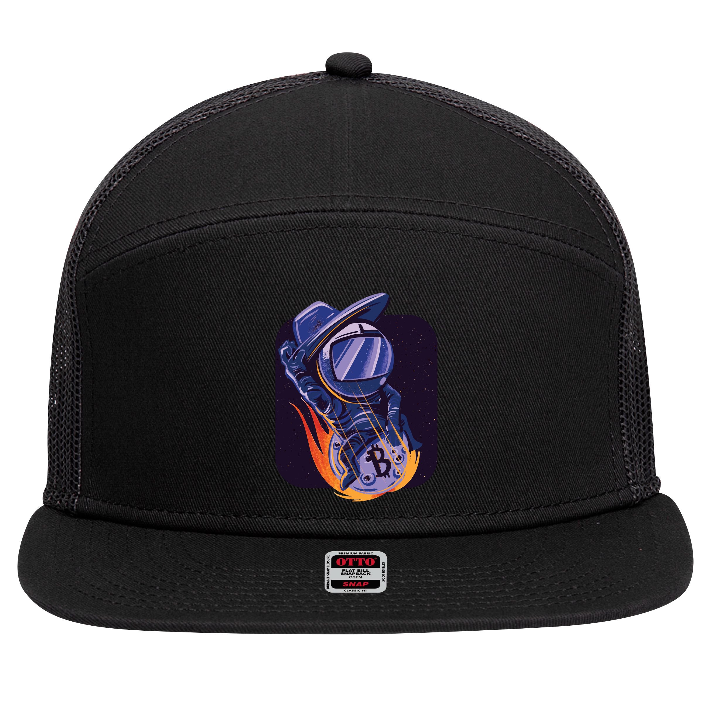 Bitcoin Astronaut To The Moon 7 Panel Mesh Trucker Snapback Hat