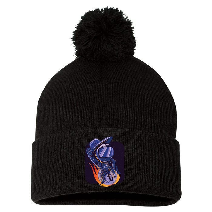 Bitcoin Astronaut To The Moon Pom Pom 12in Knit Beanie
