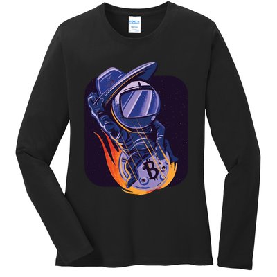 Bitcoin Astronaut To The Moon Ladies Long Sleeve Shirt