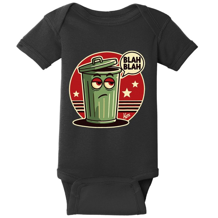 Boring Annoyed Trash Can With Blah Blah Speech Bubble Baby Bodysuit