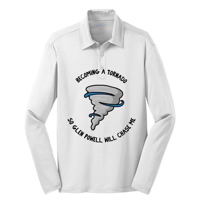 Becoming A Tornado So Will Chase Me Silk Touch Performance Long Sleeve Polo