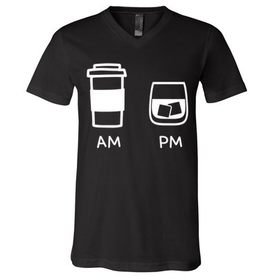 Big And Tall Am To Pm Coffee Whisky Rum Tequila Vodka V-Neck T-Shirt