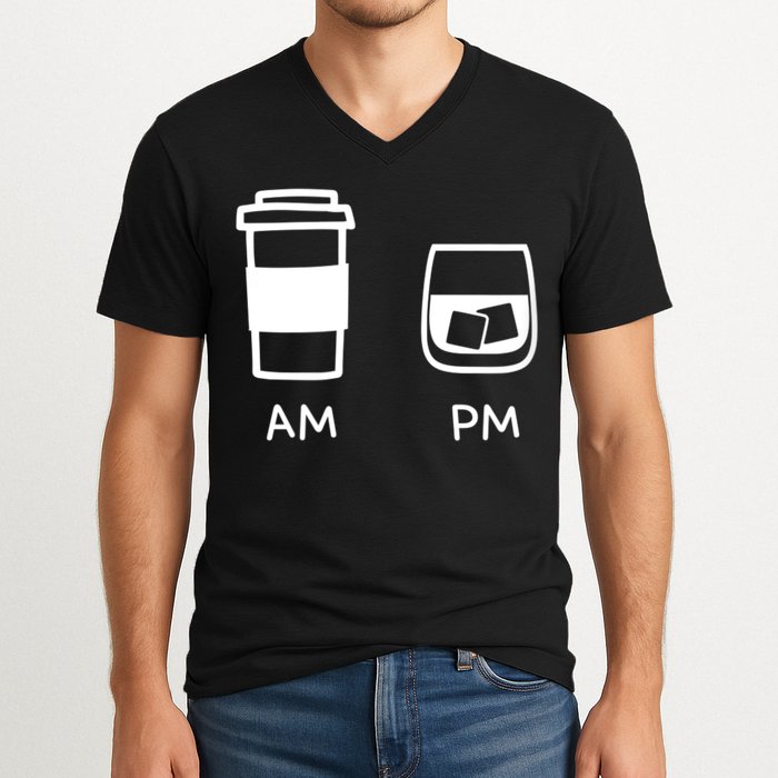 Big And Tall Am To Pm Coffee Whisky Rum Tequila Vodka V-Neck T-Shirt